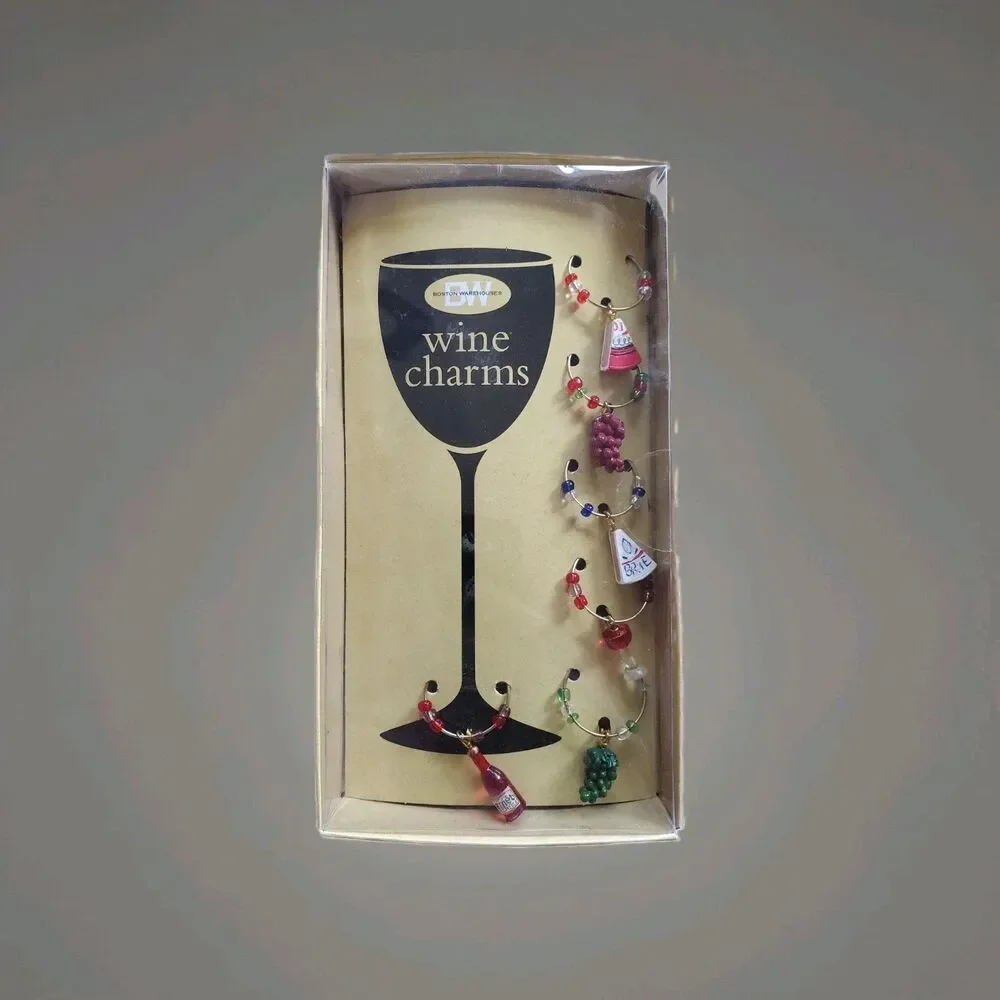 Boston Warehouse Beaded Wine Charms Set of 6 Napa Grapes French Cheese